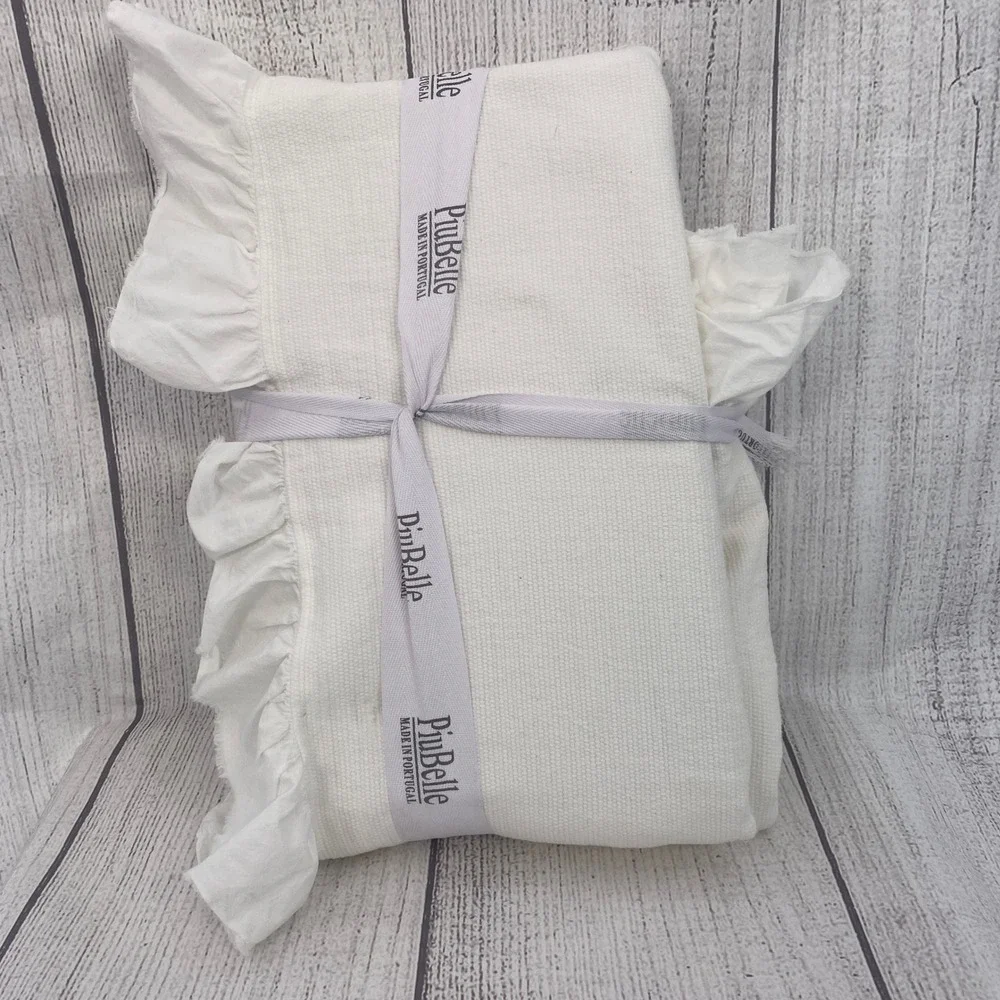 PiuBelle Queen Coverlet White 100% Cotton Ruffle Edge Bedding Portugal Cottage